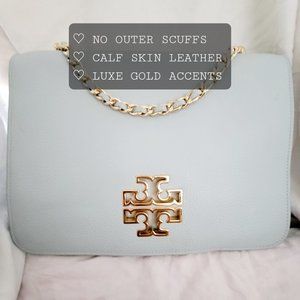 TORY BURCH ROBIN EGG BLUE CALFSKIN HANDBAG
